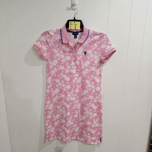 U.S. Polo Assn. Pink Floral Polo Dress Size M Cotton Stretch Athletic Mini Dress